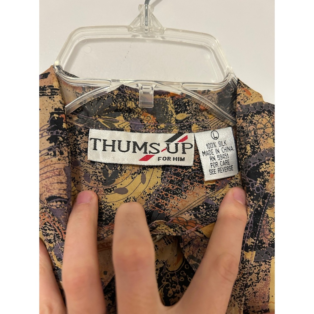 Thums Up For Him Mens Large 100% Silk Abstract Paisley Button Down Shirt Vintage - Picture 4 of 8